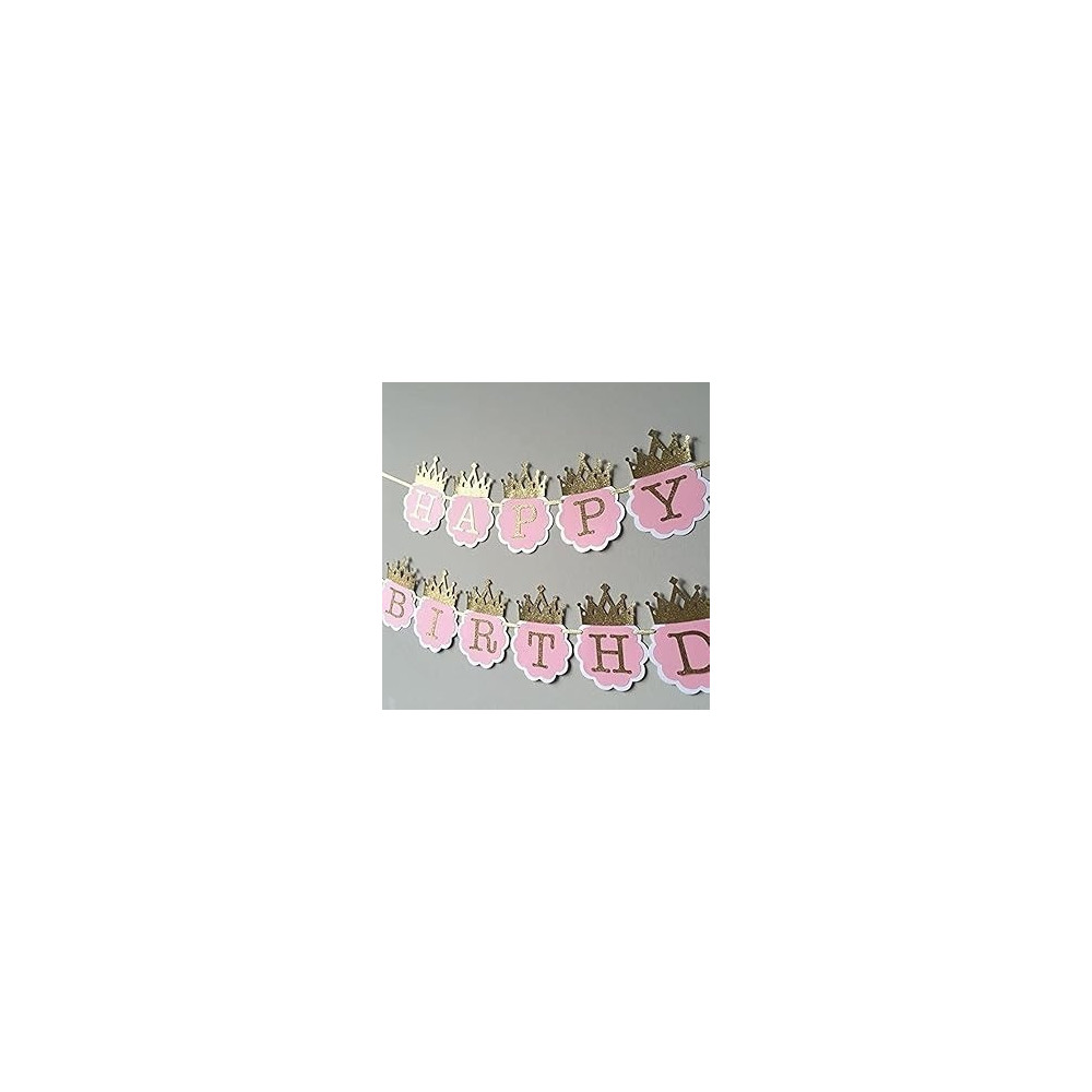 Brain Giggles Princess Glitter Happy Birthday Crown Banners, Pink/Golden