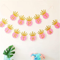 Brain Giggles Princess Glitter Happy Birthday Crown Banners, Pink/Golden