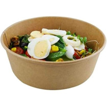 SNH Packing Eco Friendly Kraft Salad Bowl Bio Disposable Dishes Soup Bowl Brown With Lid, 1000Ml, 25 Pieces