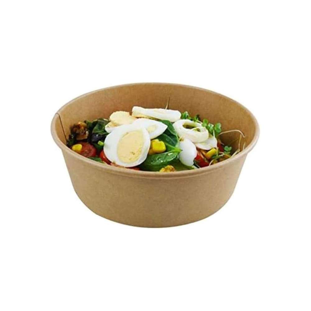 SNH Packing Eco Friendly Kraft Salad Bowl Bio Disposable Dishes Soup Bowl Brown With Lid, 1000Ml, 25 Pieces