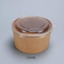 SNH Packing Eco Friendly Kraft Salad Bowl Bio Disposable Dishes Soup Bowl Brown With Lid, 1000Ml, 25 Pieces
