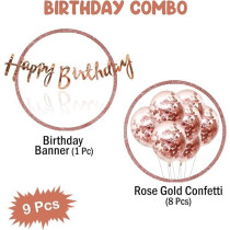 Brain Giggles Happy Birthday Banners With Rose Gold Confetti Balloons, Rose Gold Metallic Happy Birthday Banner For Girls And Boys, Birthday Party Decorations, Rose Gold, Set Of 9