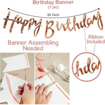 Brain Giggles Happy Birthday Banners With Rose Gold Confetti Balloons, Rose Gold Metallic Happy Birthday Banner For Girls And Boys, Birthday Party Decorations, Rose Gold, Set Of 9