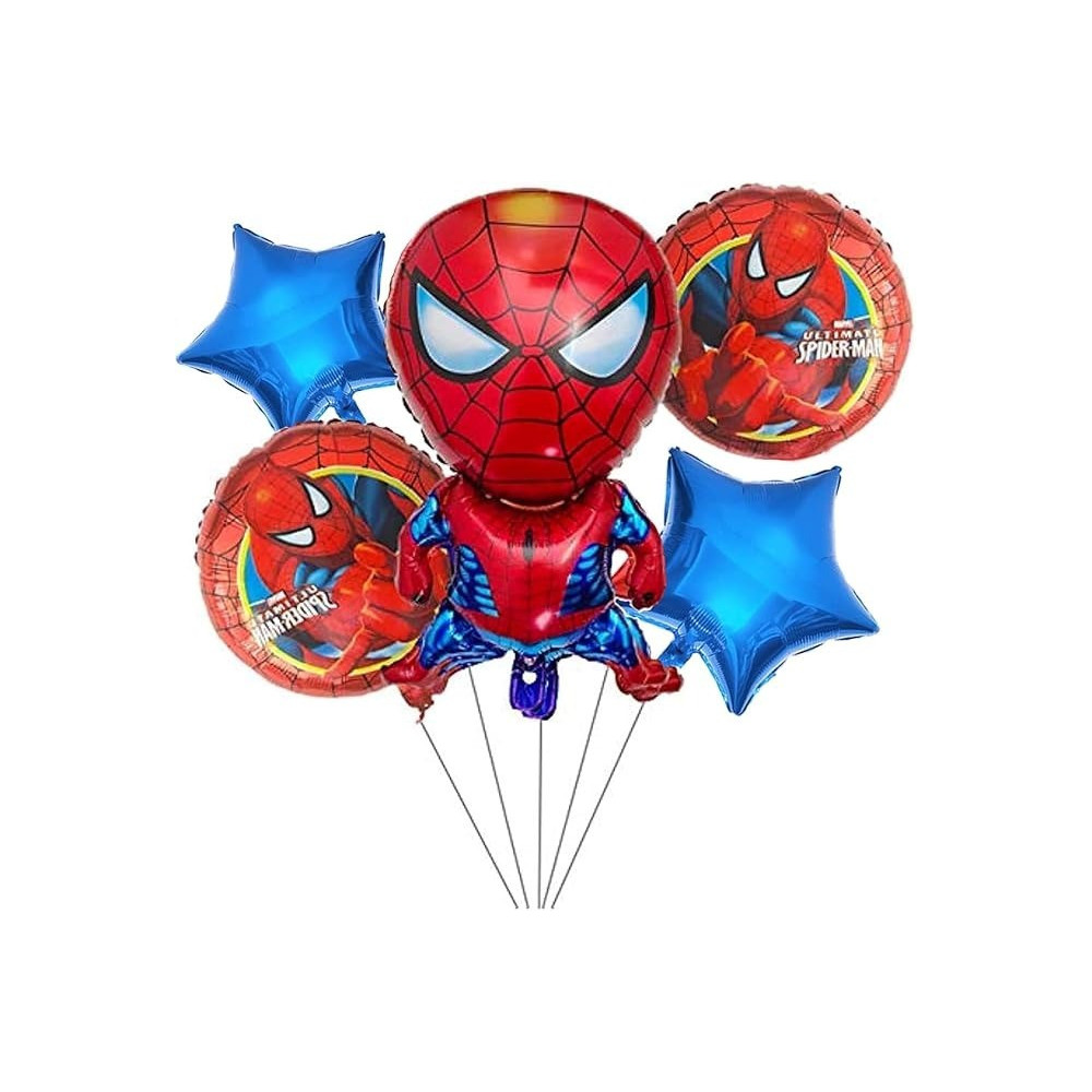 Brain Giggles Spiderman Foil Balloon Set Of 5, Spiderman Birthday Theme Decorations Party Supplies With Spiderman Balloons For Birthday Party For Kids