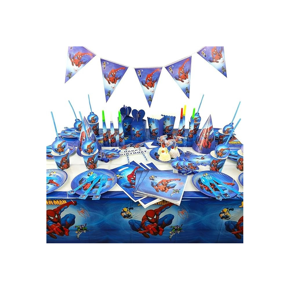 Brain Giggles Spiderman Theme Disposable Tableware, Set Of 16 Items For 10 People, 136 Pieces