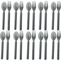 Transparent Grey Disposable Plastic Spoon And Fork Set Thick And Sturdy Plastic Cutlery Includes Free Wet Wipes Ideal For Parties Picnics Daily Use, 20 Pieces