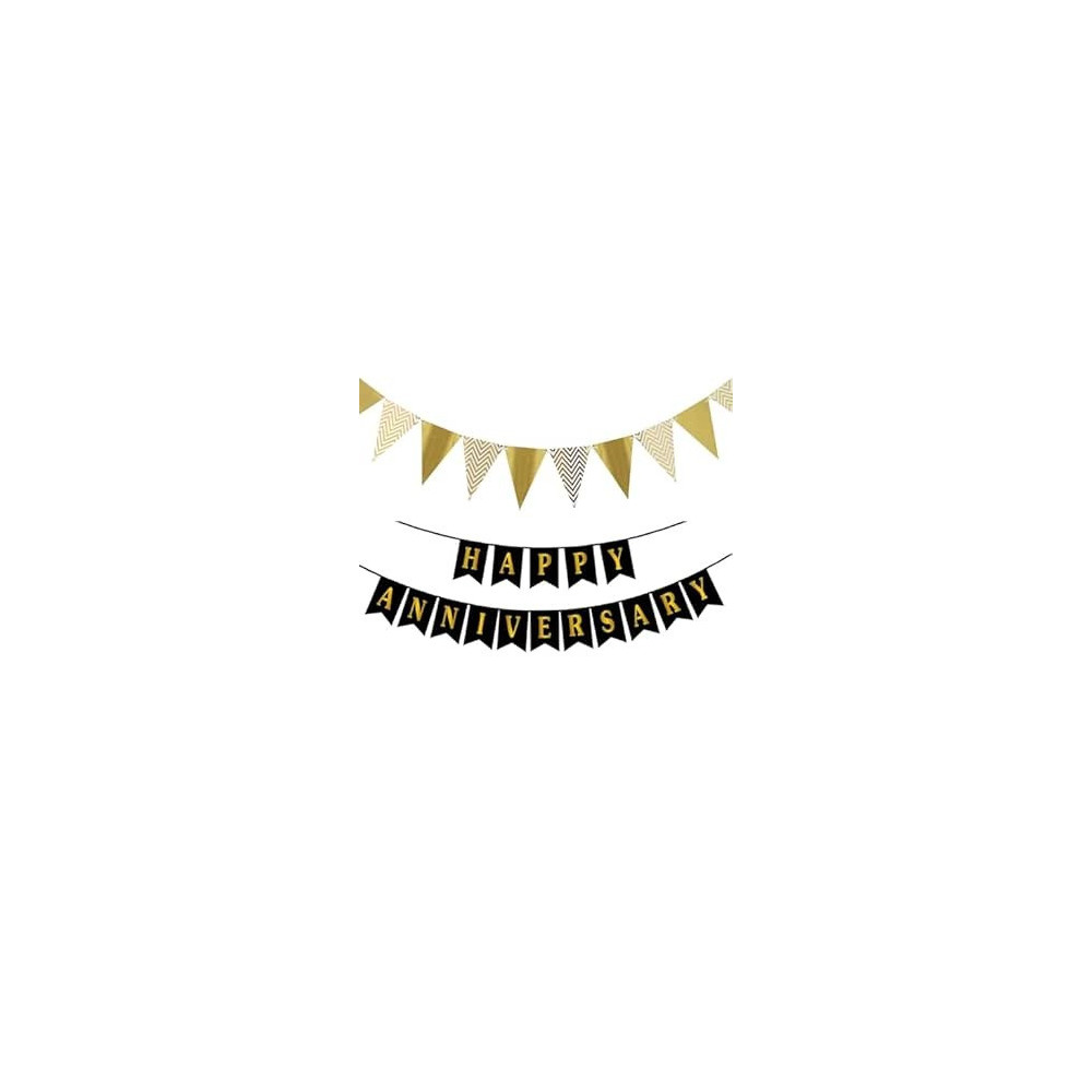 Brain Giggles Happy Anniversary Banner And Gold Pennant Banner For Wedding Anniversary Decoration Party Supplies