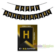 Brain Giggles Happy Anniversary Banner And Gold Pennant Banner For Wedding Anniversary Decoration Party Supplies