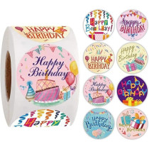 Brain Giggles Happy Birthay Sticker Roll/Self Adhesive 500 Pcs 8 Different Design Happy Birthday Sticker Roll For Birthday Labels