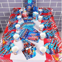 Brain Giggles Mcqueen Theme Disposable Tableware 16 Items For 10 People, 136 Pieces