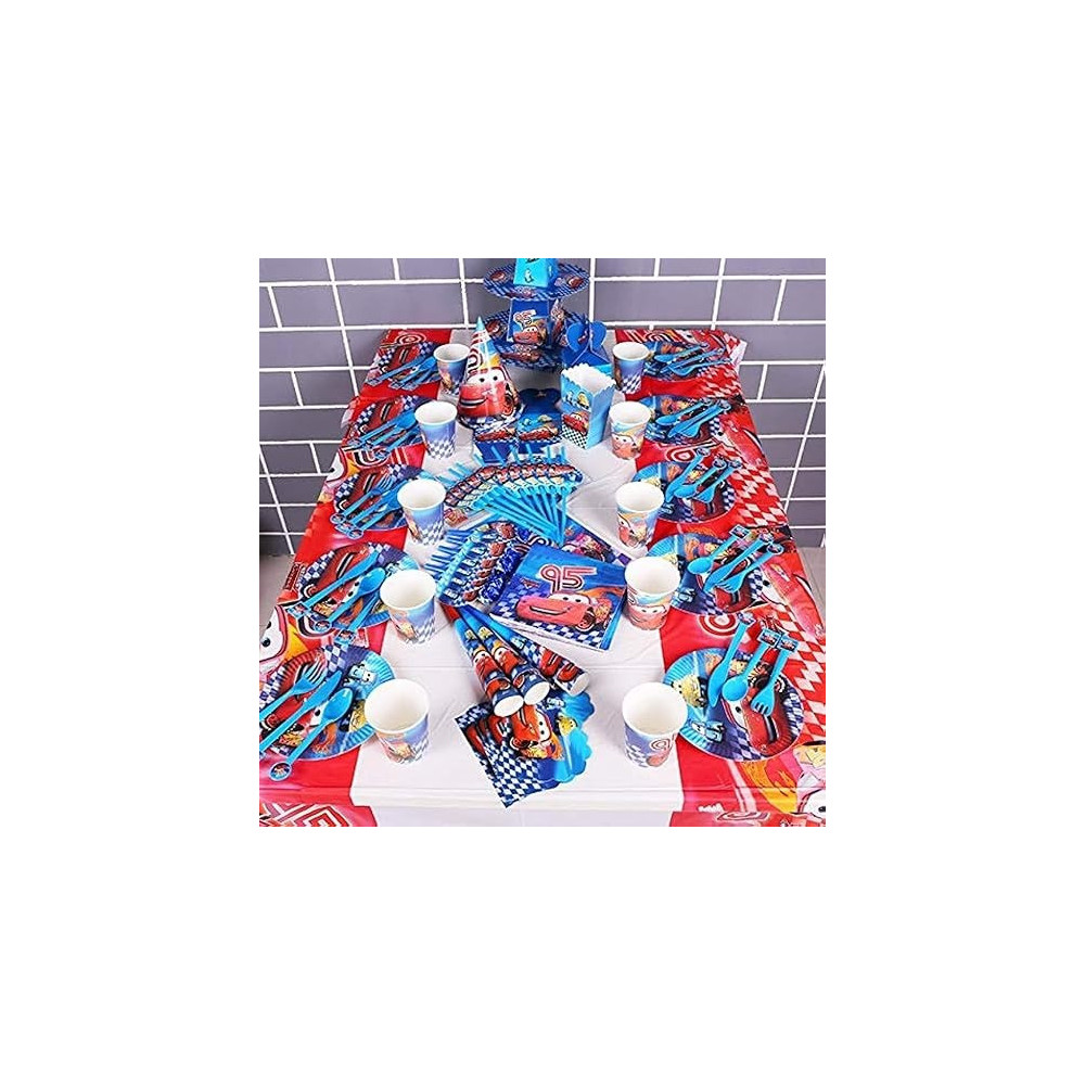 Brain Giggles Mcqueen Theme Disposable Tableware 16 Items For 10 People, 136 Pieces
