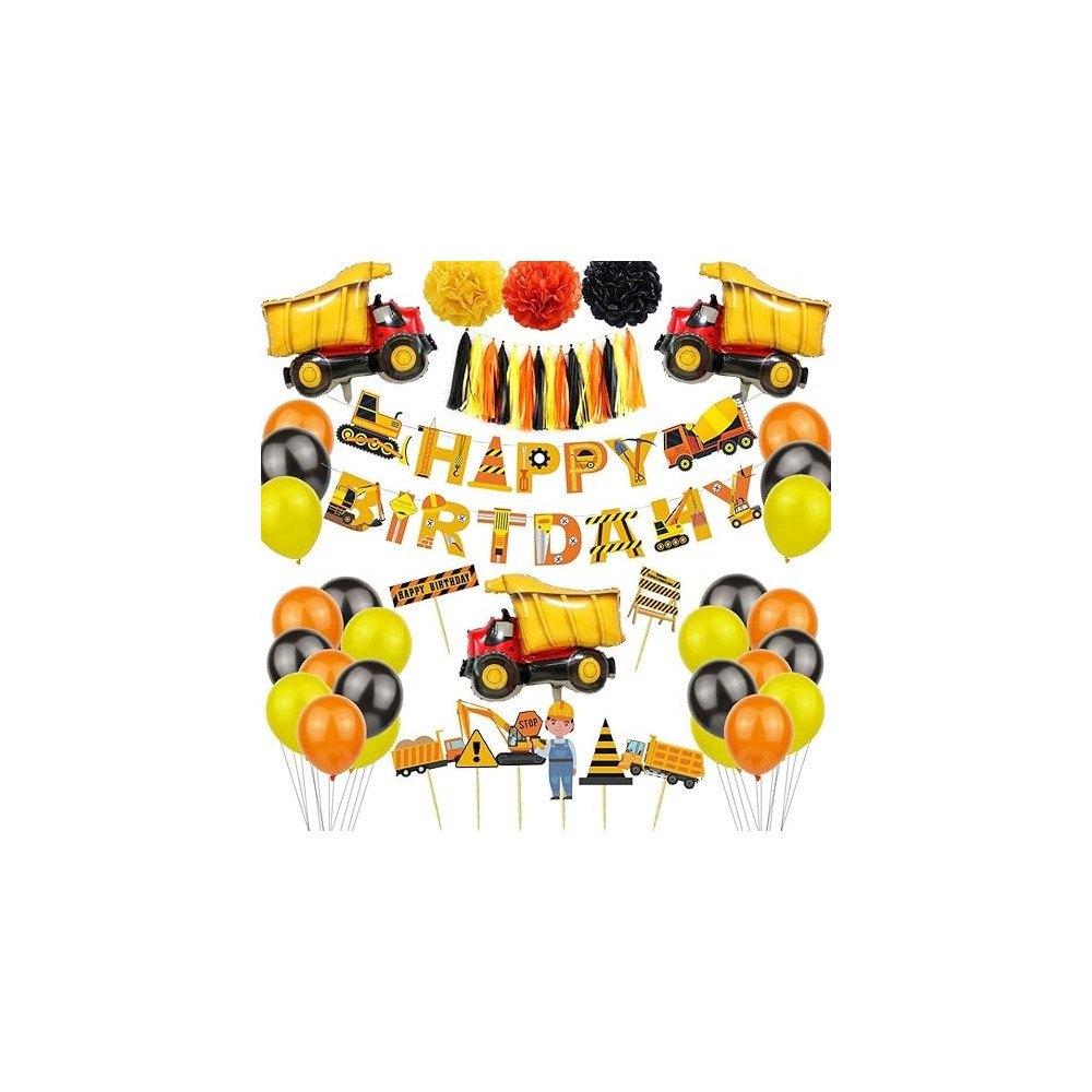 Brain Giggles Construction Theme Birthday Decoration Kit, 57 Pieces