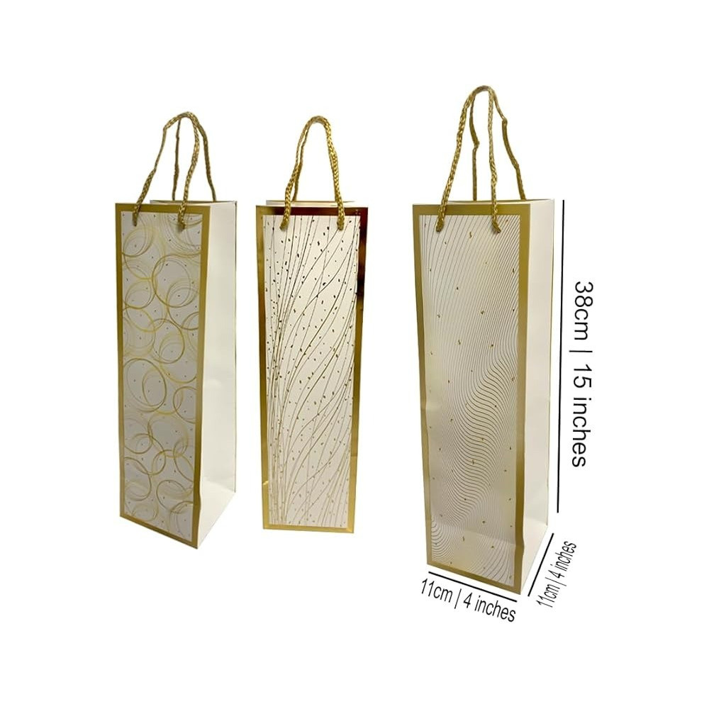 Brain Giggles Set Of 3 Wine Bags, Long Kraft Paper Gift Bags For Wedding, Birthday, Anniversary, Housewarming Gifts, 38 X 11 X 11Cms