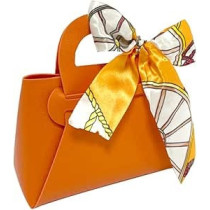 Brain Giggles Leather Gift Bag With Bow For Smart Gift Wrap, Elegant Gift Box For Small Gifts, Party Favors, Return Gifts, Candy Bag For Weddings, Birthdays, Baby Showers, Eid, Christmas Gifts Hand Bag, Orange