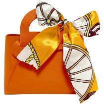 Brain Giggles Leather Gift Bag With Bow For Smart Gift Wrap, Elegant Gift Box For Small Gifts, Party Favors, Return Gifts, Candy Bag For Weddings, Birthdays, Baby Showers, Eid, Christmas Gifts Hand Bag, Orange