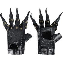 Brain Giggles Halloween Costume Accessory Black Leather Ghost Witch Devil Paw Claw Gloves With Nails For Adults