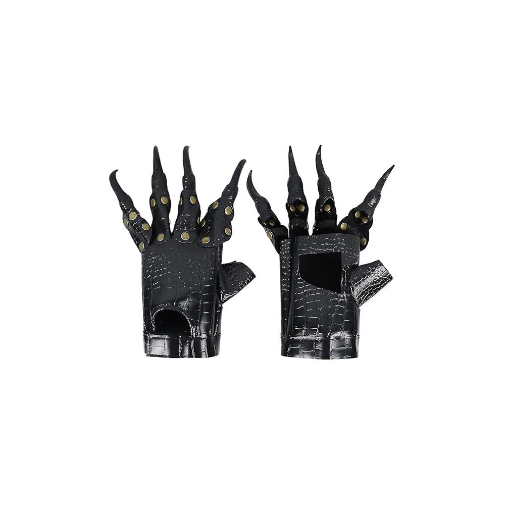 Brain Giggles Halloween Costume Accessory Black Leather Ghost Witch Devil Paw Claw Gloves With Nails For Adults