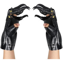 Brain Giggles Halloween Costume Accessory Black Leather Ghost Witch Devil Paw Claw Gloves With Nails For Adults