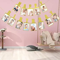 Brain Giggles Happy Birthday Photo Banner For Birthday Party Home Decorations, Gold