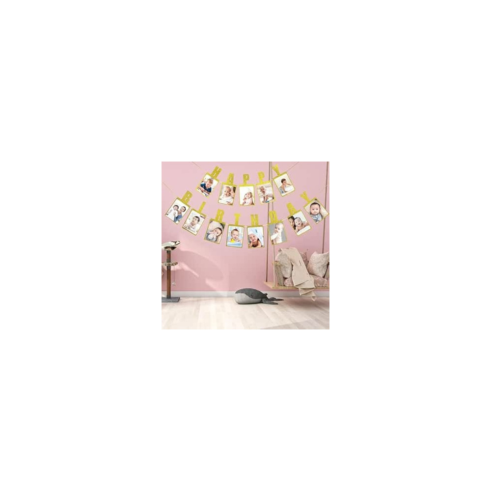 Brain Giggles Happy Birthday Photo Banner For Birthday Party Home Decorations, Gold