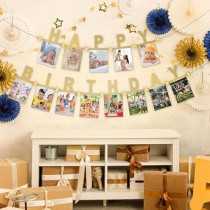 Brain Giggles Happy Birthday Photo Banner For Birthday Party Home Decorations, Gold