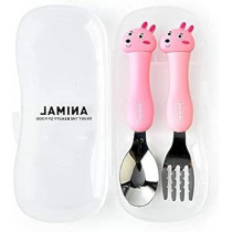 Brain Giggles Stainless Steel Kids Cutlery Set With Case, Round Edge Kids Utensils Bpa Free Handles Fork And Spoon Cutlery Set For Lunch Box, Pink