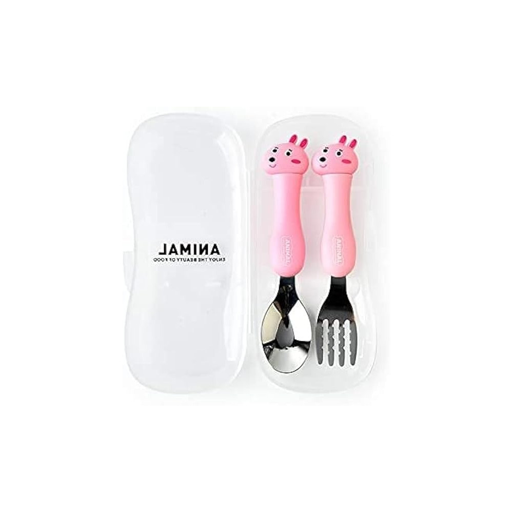 Brain Giggles Stainless Steel Kids Cutlery Set With Case, Round Edge Kids Utensils Bpa Free Handles Fork And Spoon Cutlery Set For Lunch Box, Pink