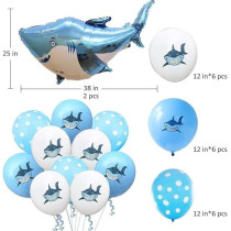 Brain Giggles Baby Shark Birthday Decoration For Boys, Happy Birthday Theme Banner, Cake Topper, Birthday Balloons, 40Pcs