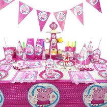 Brain Giggles Peppa Pig Theme Disposable Tableware Set Of 16 Items For 10 People, 136 Pieces