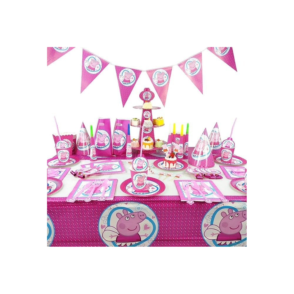 Brain Giggles Peppa Pig Theme Disposable Tableware Set Of 16 Items For 10 People, 136 Pieces