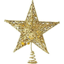 Brain Giggles Christmas Tree Topper Gold Christmas Tree Glittered Star Topper Ornaments For Holiday Christmas Home Decorations, 15cm