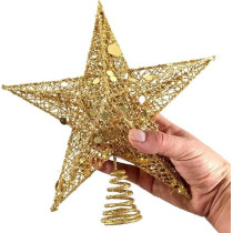 Brain Giggles Christmas Tree Topper Gold Christmas Tree Glittered Star Topper Ornaments For Holiday Christmas Home Decorations, 15cm