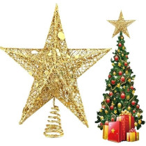 Brain Giggles Christmas Tree Topper Gold Christmas Tree Glittered Star Topper Ornaments For Holiday Christmas Home Decorations, 15cm