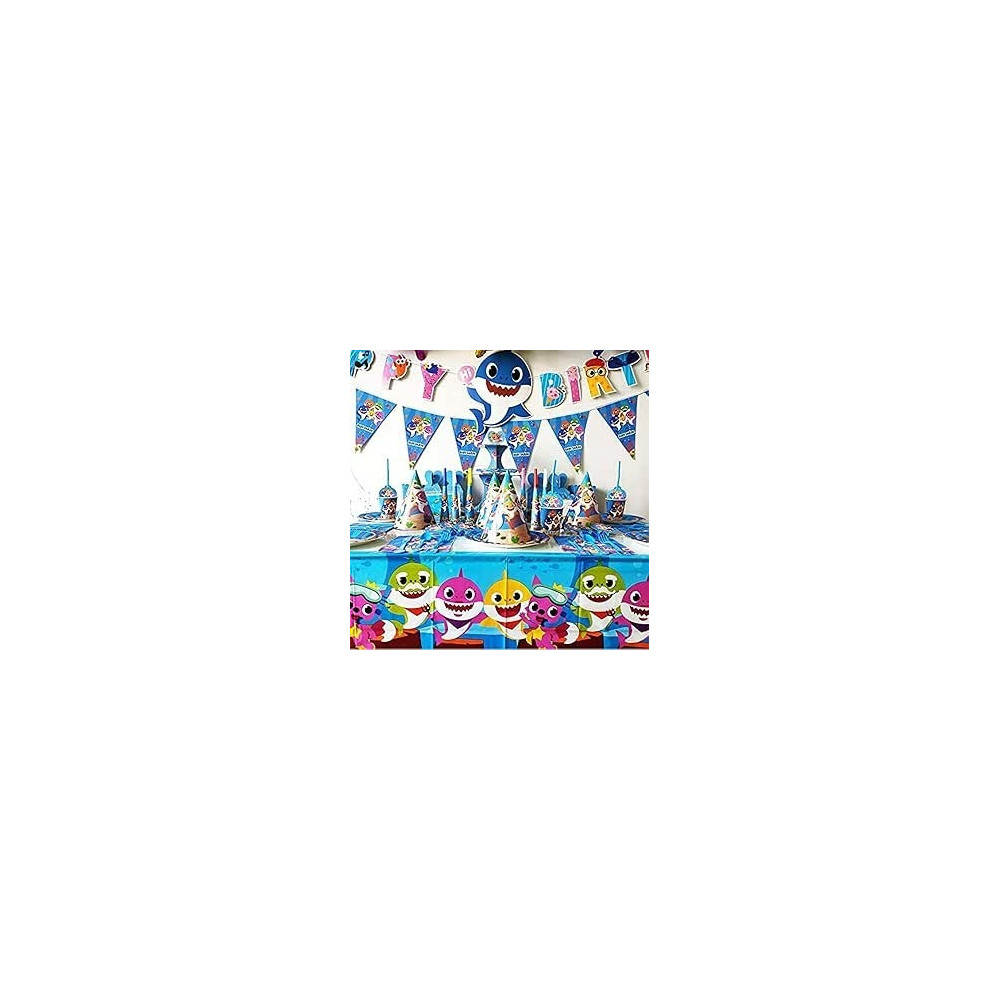 Brain Giggles Boys and Girl's Baby Shark Super Hero Tableware Set For Birthday Decoration, Blue