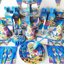 Brain Giggles Boys and Girl's Baby Shark Super Hero Tableware Set For Birthday Decoration, Blue