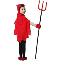 Brain Giggles Devil Halloween Costume For Kids –Scary Devil Costume, With Devil Horns, Gloves, Devil Fork Scary Costume For Boys, Girls for Halloween Party, Cosplay And Book Character Costume, Large, Red