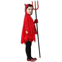 Brain Giggles Devil Halloween Costume For Kids –Scary Devil Costume, With Devil Horns, Gloves, Devil Fork Scary Costume For Boys, Girls for Halloween Party, Cosplay And Book Character Costume, Large, Red