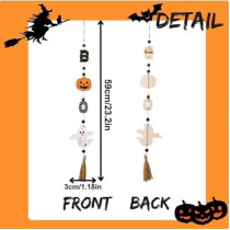 Brain Giggles Set of 3 Spooky Halloween Wooden Beads Ornaments, Ghost And Pumpkin Wall Hangings, Perfect For Halloween Decor and Themed Parties