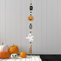 Brain Giggles Set of 3 Spooky Halloween Wooden Beads Ornaments, Ghost And Pumpkin Wall Hangings, Perfect For Halloween Decor and Themed Parties