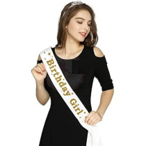 Brain Giggles Stylish Birthday Sash For Girls And Adults Fashionable Satin Birthday Girl Sash With Gold Lettering One-Size-Fits-All