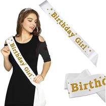 Brain Giggles Stylish Birthday Sash For Girls And Adults Fashionable Satin Birthday Girl Sash With Gold Lettering One-Size-Fits-All