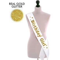 Brain Giggles Stylish Birthday Sash For Girls And Adults Fashionable Satin Birthday Girl Sash With Gold Lettering One-Size-Fits-All