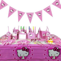 Brain Giggles Hello Kitty Theme Disposable Tableware 16 Items/Set for 10 People, Pink