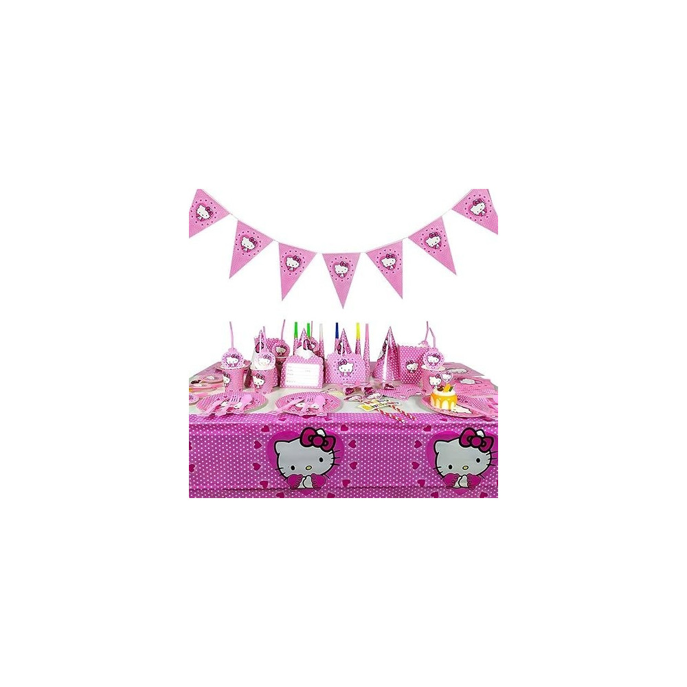 Brain Giggles Hello Kitty Theme Disposable Tableware 16 Items/Set for 10 People, Pink