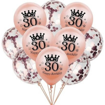 Brain Giggles 30th Happy Birthday Latex And Confetti Balloons For Decorations, Rose Gold, 10 Pcs