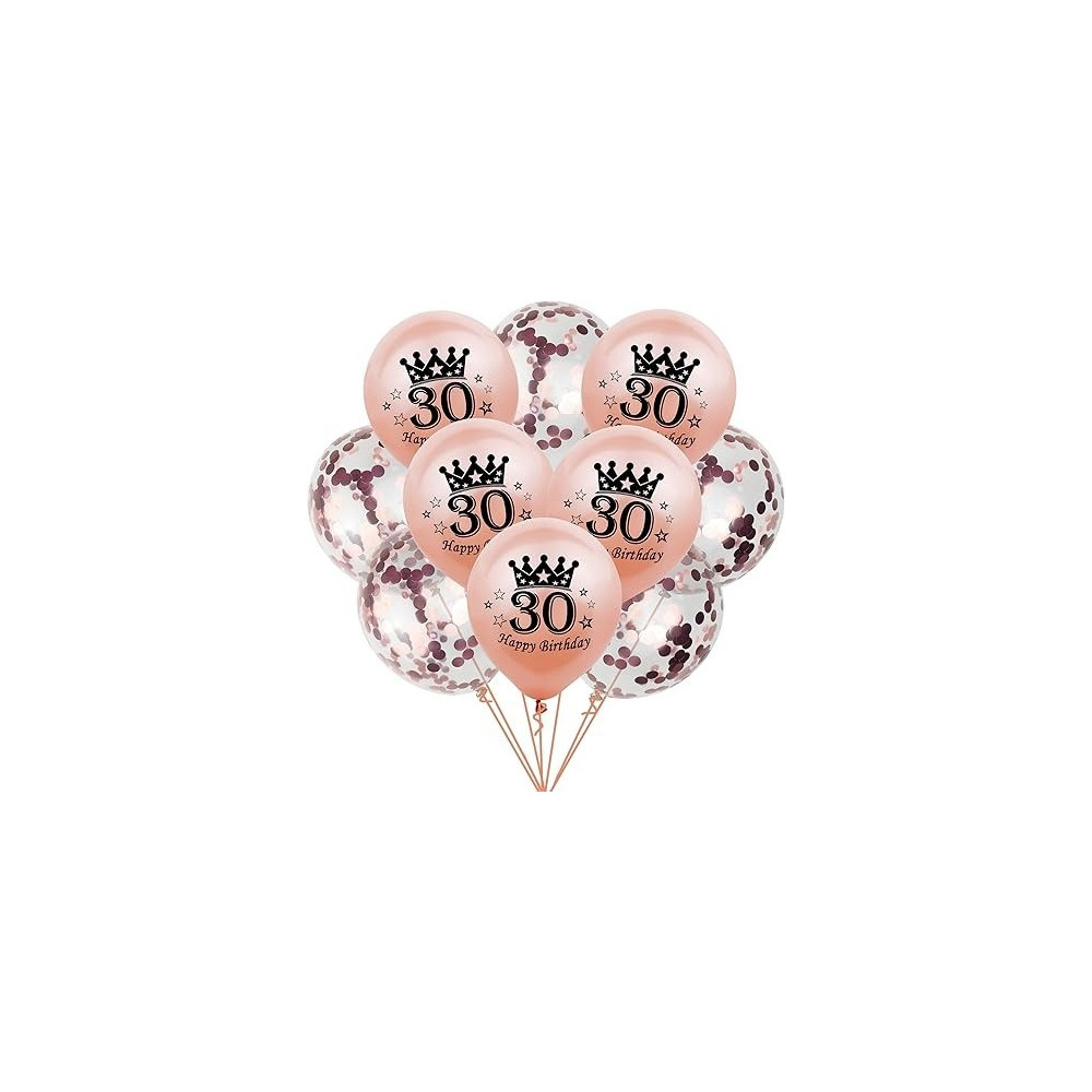 Brain Giggles 30th Happy Birthday Latex And Confetti Balloons For Decorations, Rose Gold, 10 Pcs