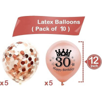 Brain Giggles 30th Happy Birthday Latex And Confetti Balloons For Decorations, Rose Gold, 10 Pcs