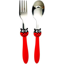 Brain Giggles Kids Cutlery Set, Lightweight Stainless Steel Spoon and Fork Flatware For Children With Rounded Edges, BPA-free Fun Animal Handles With Non-Slip Grip, Toddler Children Tableware, Red