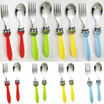 Brain Giggles Kids Cutlery Set, Lightweight Stainless Steel Spoon and Fork Flatware For Children With Rounded Edges, BPA-free Fun Animal Handles With Non-Slip Grip, Toddler Children Tableware, Red