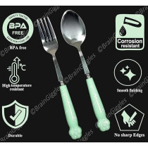 Brain Giggles Kids Cutlery Set with Case Round Edge Stainless Steel Kids Cutlery BPA Free Handles Spoon And Fork Cutlery Set for Lunch Box Paw Engraved Children Tableware with Portable Case, Green